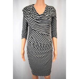 Maggy Boutique Striped Pencil Midi Dress Size 4 Draped Cowl Neck Grunge Academia